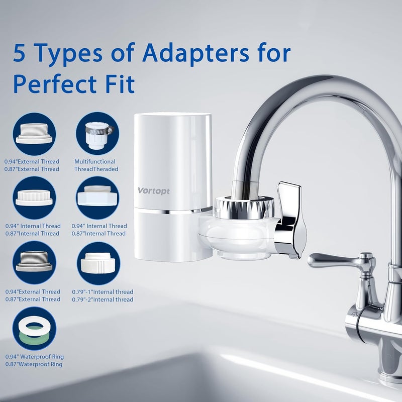 Vortopt Advanced Sink Faucet Filter, NSF Certified Faucet Installation System, 400 Gallon Capacity, Can Reduce 99% Chlorine and Odors, with 1 Water Filter（T1-White） - Image 5